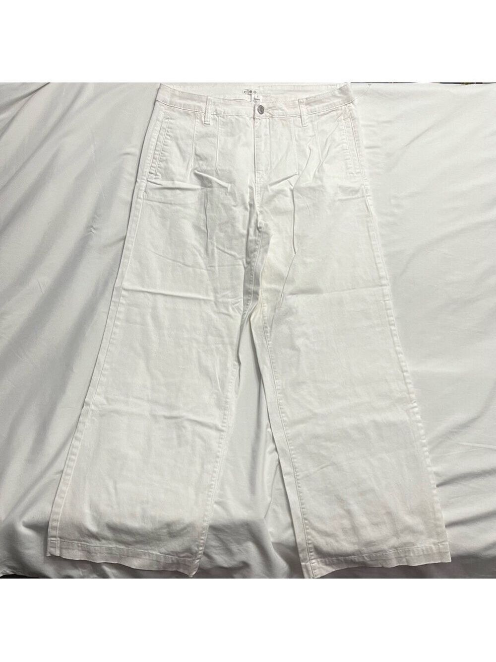 Cleo White Wide Leg Trouser Pants | Size 12 | High Rise Stretch Cotton - Picture 1 of 10